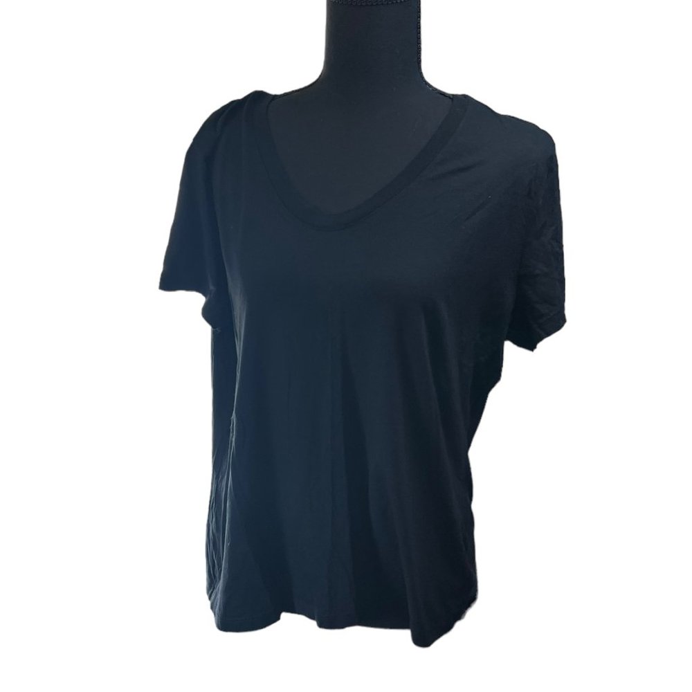 Womens Pullover Short Sleeve V Neck Solid Black XL